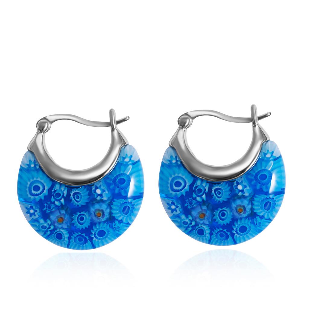 New Murano Basket Glass Hoop Earrings Daisy Stainless Steel Women Birthday Personalized Gift Fashion Jewelry Vibrant Colors