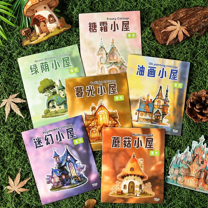 15pcs Colorful hut Hard card sticker Planner Adhesive Diy Creativity Decorative Diary Album Scrapbooking material Craft Supplies