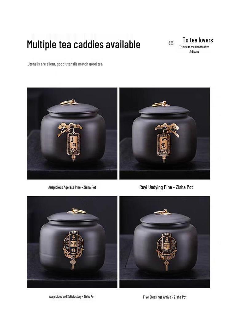 Exquisite Gilded Purple Clay Tea Storage Can - Moisture-Proof Ceramic for White, Black, and Pu'er Tea