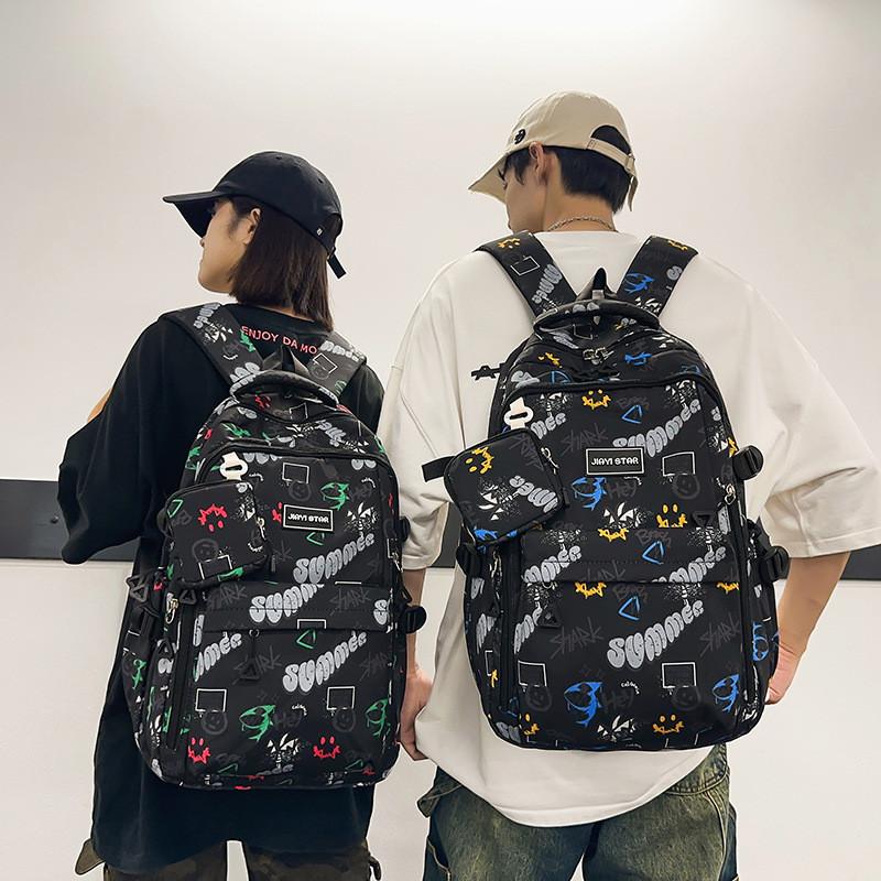 Shape Fashionable Letter Smiley Face Graffiti Large Capacity Backpack Student