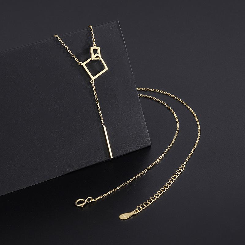 925 Silver Geometric Square Necklace Long Tassel Chain Wedding Jewelry Sweater Chain for Women