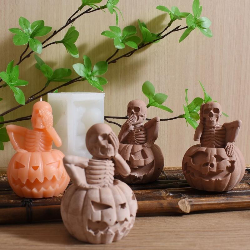 3D Skeleton Candle Mould Halloween Silicone Molds Pumpkins Castings Molds Handmade Plasters Molds Craft Supplies
