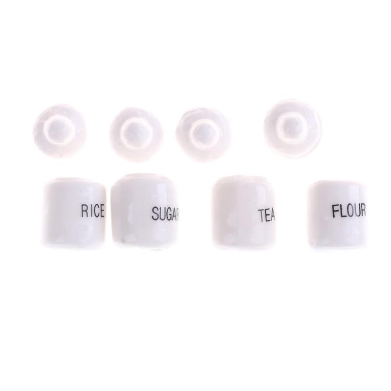 4 Stück 1/12 Puppenhaus Miniatur Niedliche Weiße Keramik Vorratsgläser Küchenzubehör Klassisches Rollenspiel Möbel Spielzeug Für Kind