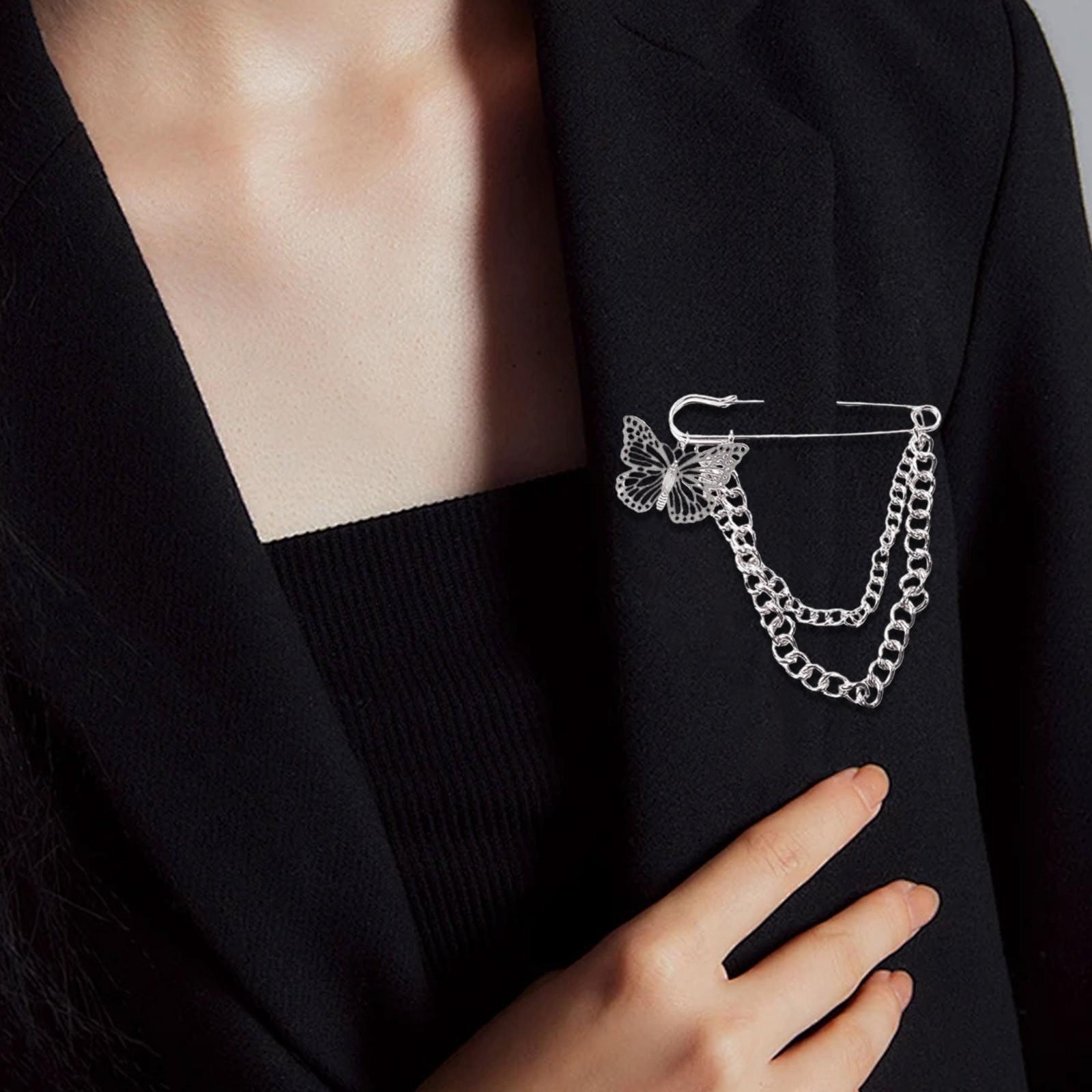

Женская модная металлическая брошь-цепочка в форме бабочки, женская модная брошь в тон одежде One Size