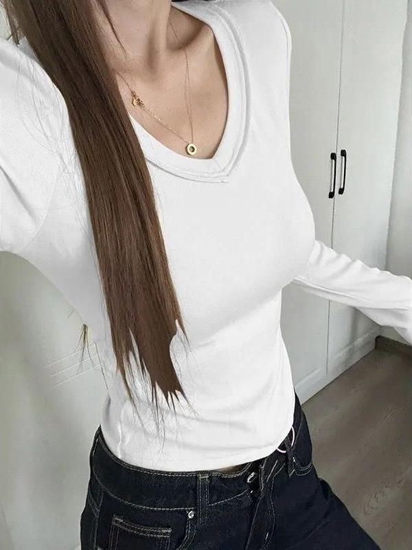 2025 Autumn/Winter Women's V-Neck Slim Fit Long Sleeve Base Layer Top