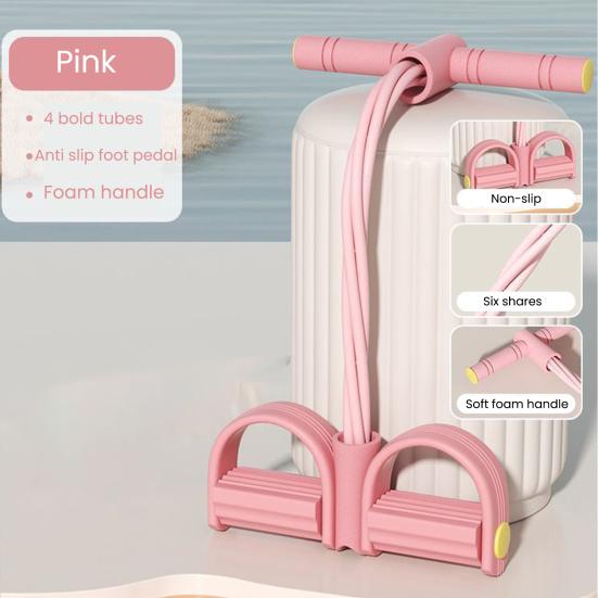 4/6-Tube Pedal Ankle Puller Resistance Band with Handle TPE Elastic Yoga Sit-up Pull Rope Men Women Pedal Tensioner Exerciser Workout Equipment