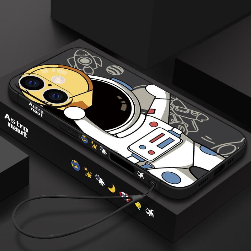 

Мягкий чехол с рисунком астронавта для iPhone 16 15 Pro Max 14 13 12 Pro 11 XR XS 8 7, силиконовый ремешок для защиты объектива, тонкий противоударный чехол для телефона iPhone 16 чёрный