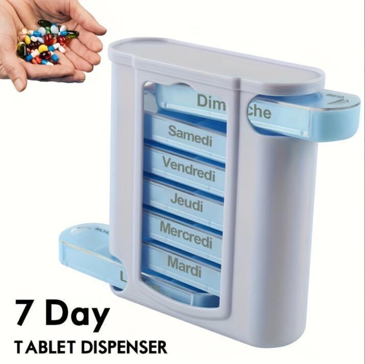 Weekly 28-Compartment Pill Organizer Box, Independent Drawers for Convenient Tablet Storage, PP Plastic.
