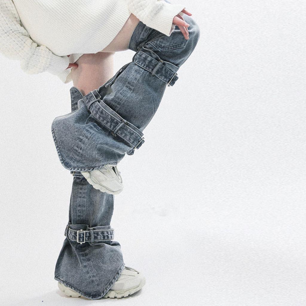 Calzini Copripiedi da Donna Gotici Punk Benda Jeans Gamba Svasata Scaldamuscoli Streetwear