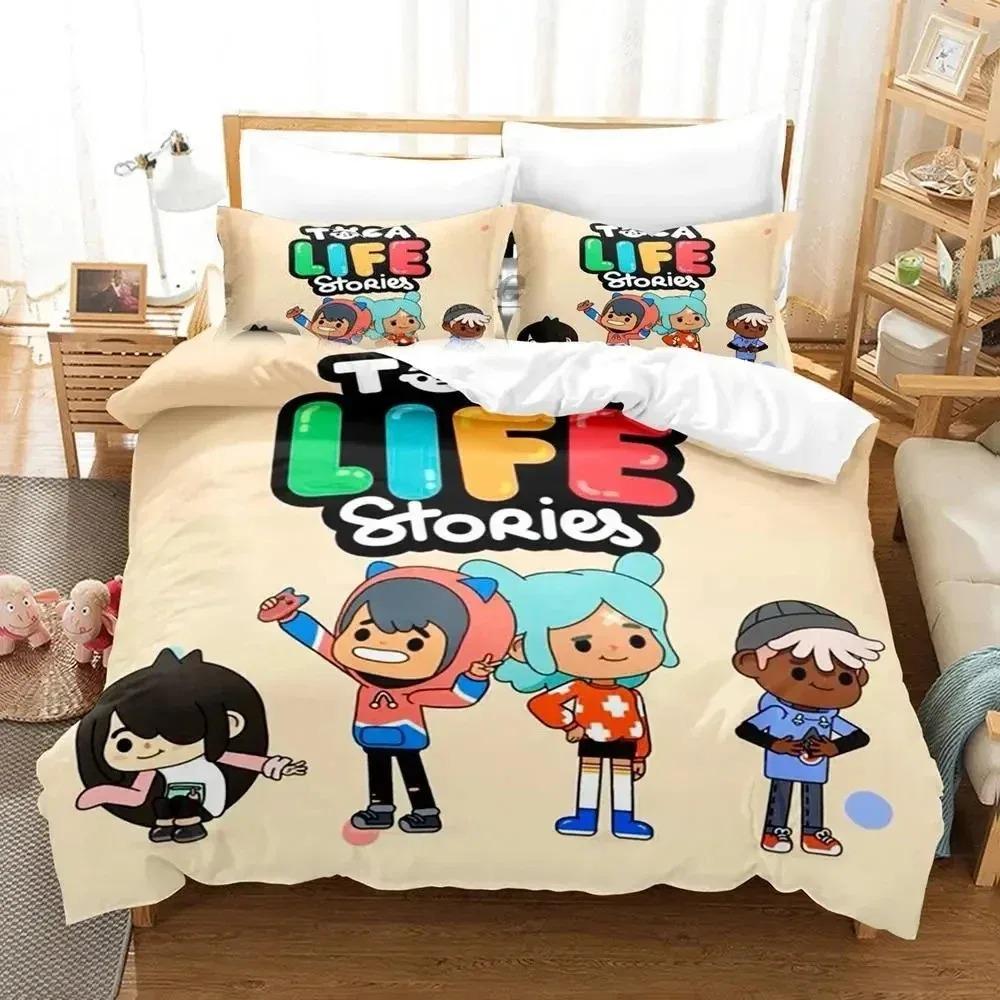 Jogo de desenho animado Toca Life World Conjunto de cama Capa de edredom Conjunto de cama Capa de edredom Fronha Edredom King Queen Size Meninos Adultos