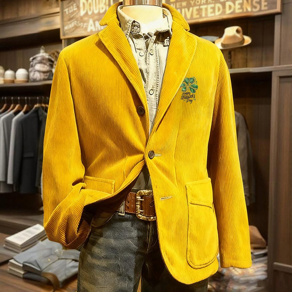 Men's Printed Corduroy Pocket Suit Jacket Cardigan Men's Casual Suit
