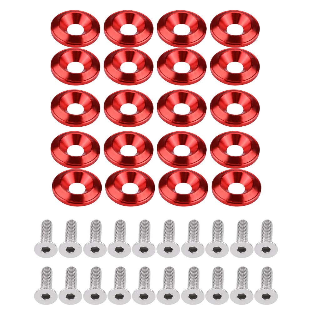 20 Pairs Fender Washer Bolts Screws Aluminum Alloy Bumper Fender Washer Bolts Screws Engine Anti-Theft Cap Holder No LOGO (Red)
