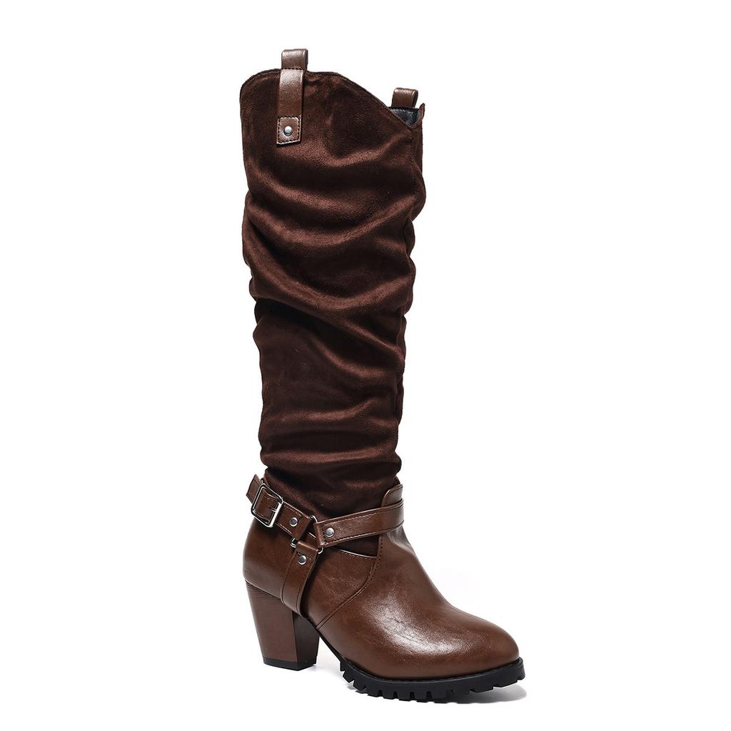 Outer single autumn and winter classic round head large size zipper versatile high women's boots