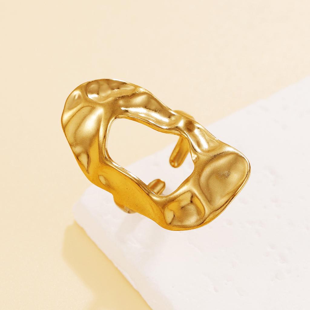 Stainless Steel Hollow Ring Vintage Baroque Geometric Oval Exaggerated Opening Ring Women Men Casual Party Fashion Jewelry Gifts