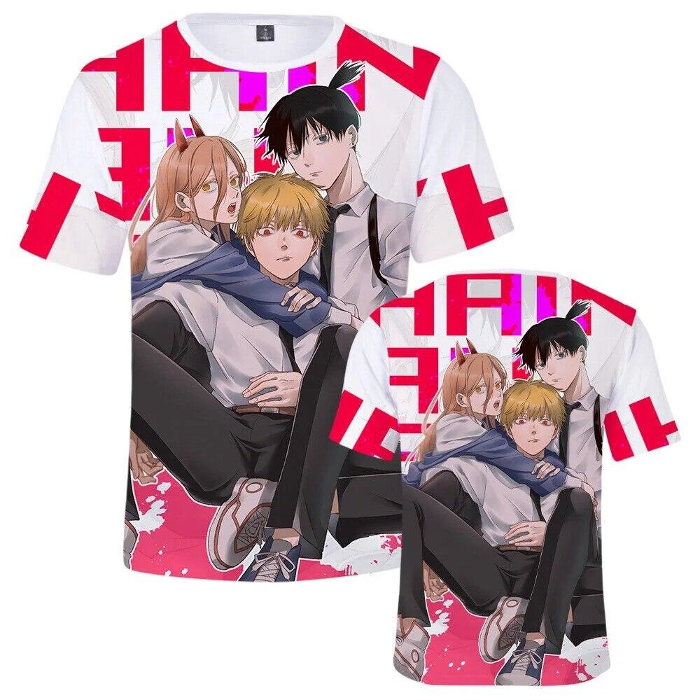 Tshirts Anime Chainsaw Man 3d Print Boys Girls Oversized Short Sleeve T Shirts Cartoons Crew Neck T-shirt Kids Tee Tops Clothes
