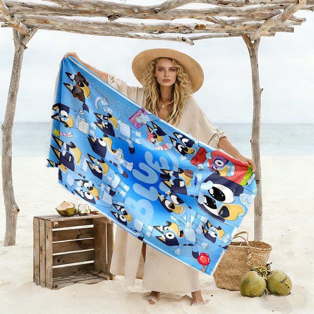 Bluey Beach Towel Soft Durable Quick-Dry Comfortable Lightweight