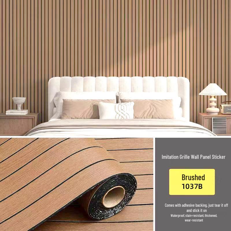 Self-Adhesive Wood Grain Embossed Wall Panel - Waterproof & Moisture-proof Decoration for Living Room.