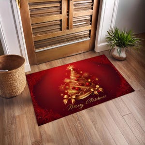 Christmas Print Doormat, Merry Xmas and Happy New Year Rug for Holiday Home Decor Gift, Entryway Mat