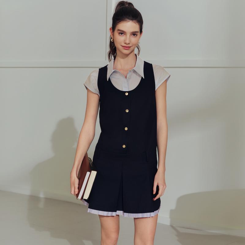 Tommy Hilfiger Business Style Gold Buckle Pleated Vest Dress Women Dress DW0DW22759