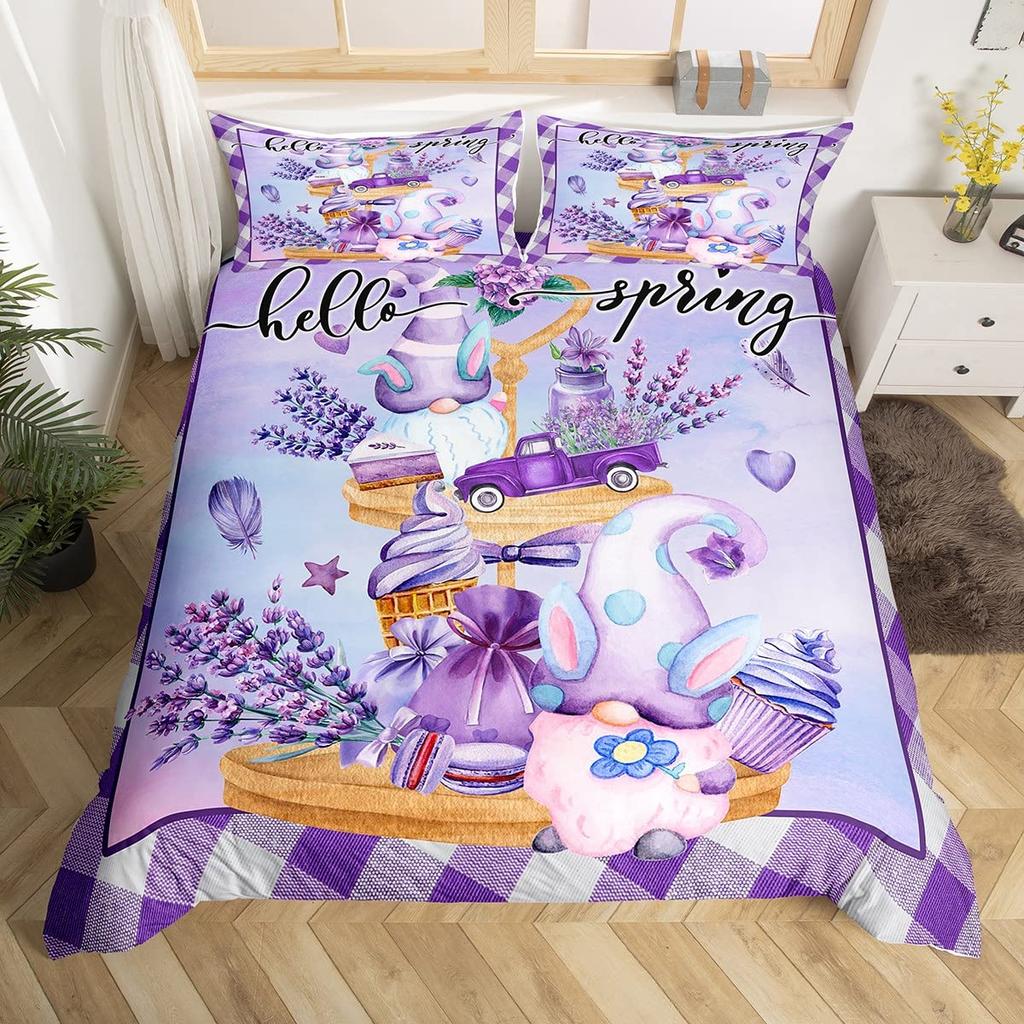 Comforter Horse Cherry Blossom Branches Lavender Purple Bedding Sets Galloping Horse Comforter 2/3Pcs