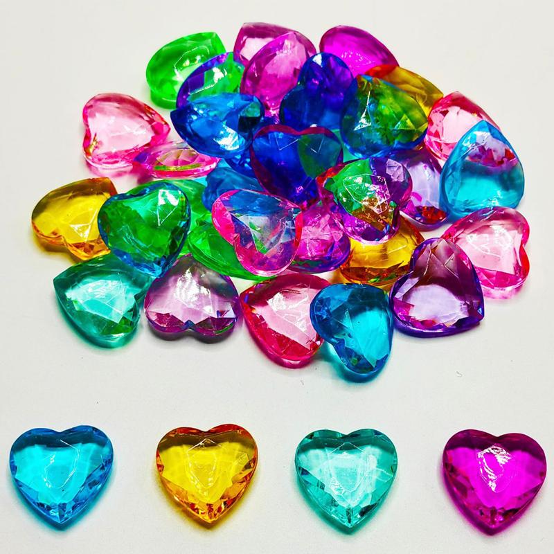 

100Pcs Heart Shaped Acrylic Diamond Gems 25Mm Party Favors For Kids Birthday Carnival Treasure Classroom Prizes Girls Gifts