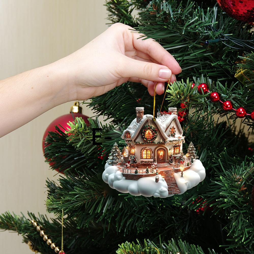 Hanging Christmas Ornament Acrylic Thicken Xmas Tree Pendants Home Decoration Winter Snow House Holiday Charming for Indoor