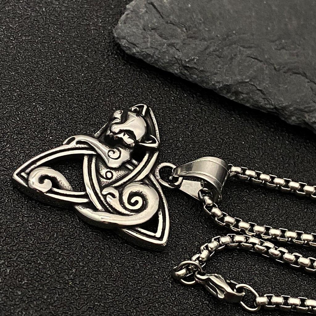 Pendentif Collier Chat Celtique - Acier Inoxydable, Collection Été 2025