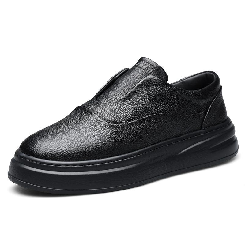 Casual Men's Shoes Thick-soled Heightening Loafers Simple One-pedal Soft-soled White Shoes Leather Breathable Trend Board Shoes