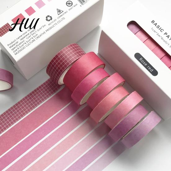 Scrapbooking Decorative Tape 8 Rolls Washi Set, Stickers, Aesthetic Solid Color Tapes Neat Storage Set for Supplies, Journaling Junk Journal, Wrapping