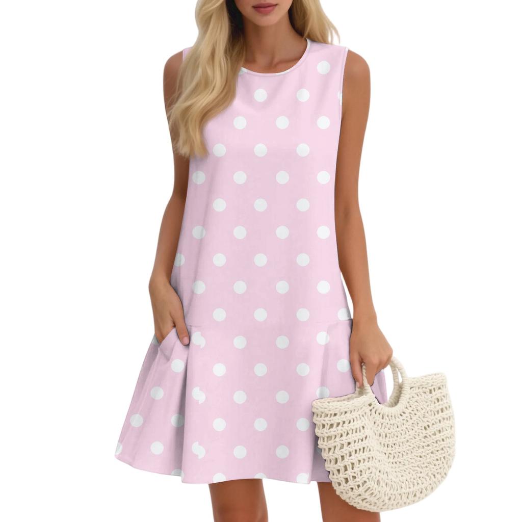 Women's Casual Fashion Breathable Round Neck Vest Floral Holiday Dress With Pockets
