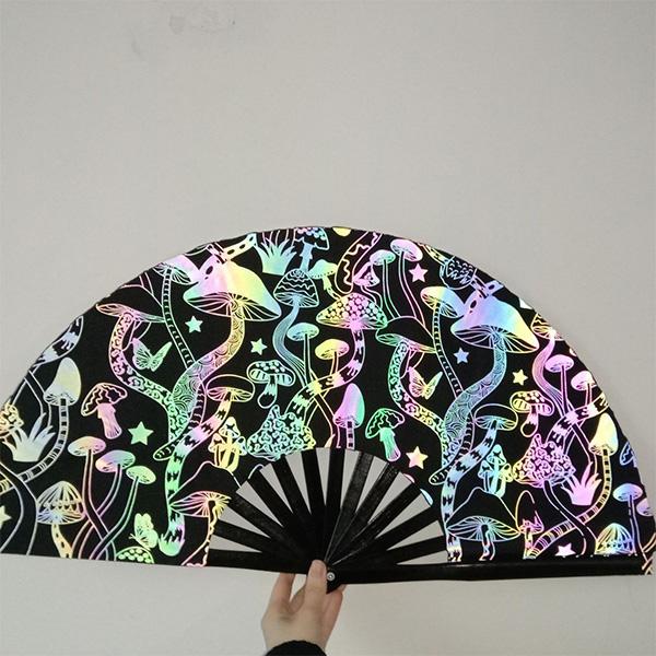 33cm Reflective Fan 13-inch Kung Fu Fan Rainbow Reflective Fabric Fan Large Bamboo-framed Fan