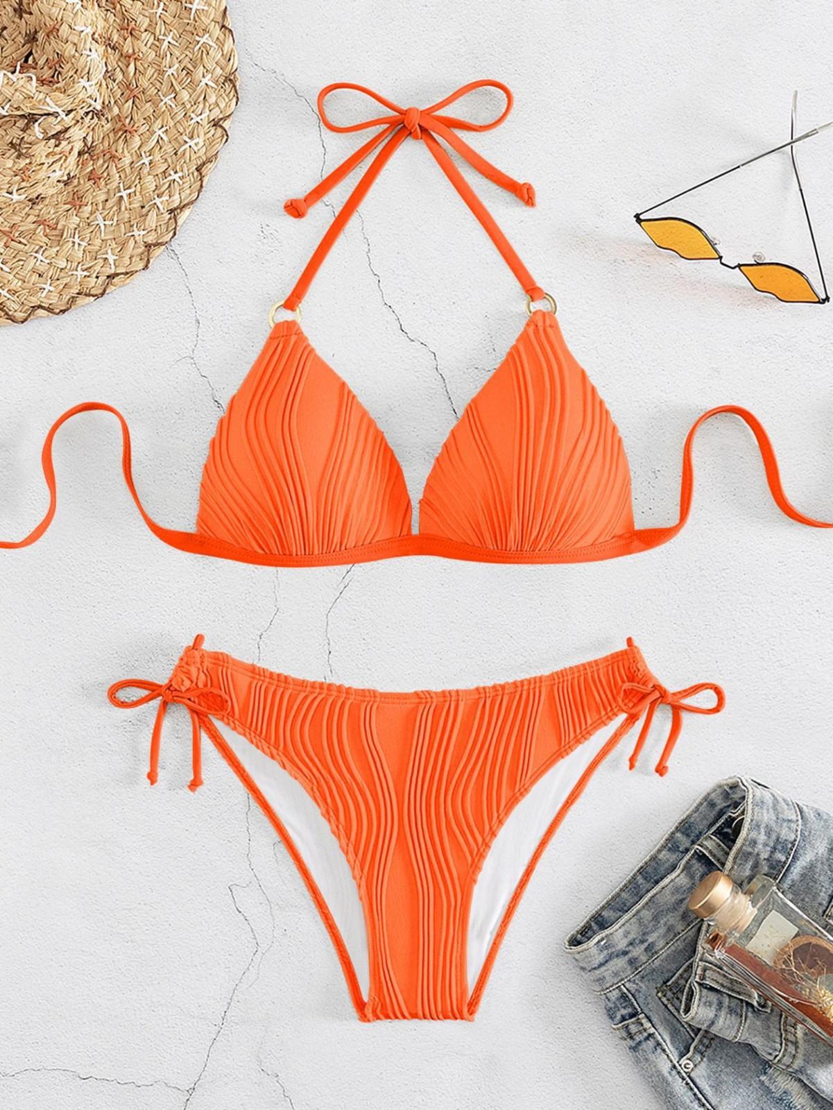 

Бикини на завязках в трех точках Женское сексуальное эротическое нижнее белье Стринги Прозрачный купальник S оранжевый