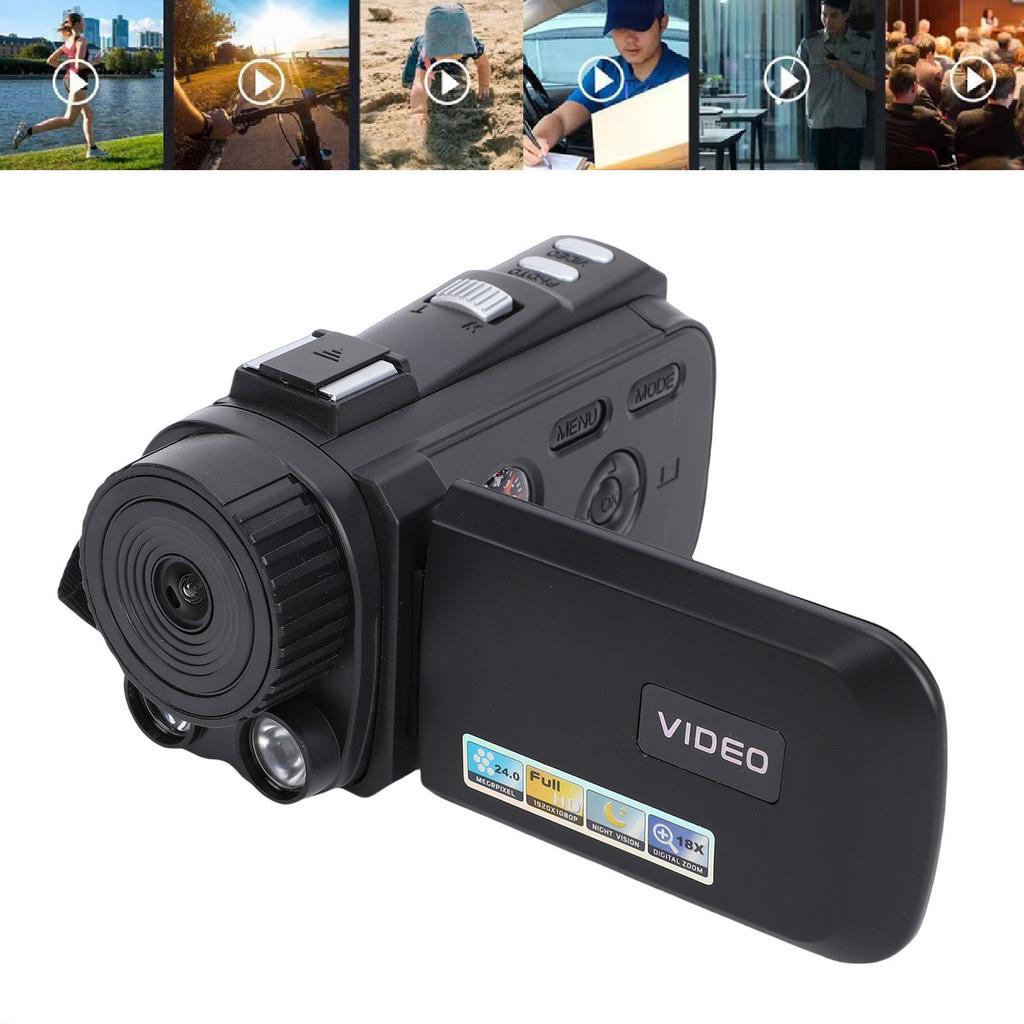 1080P 24MP Video Camera Camcorder Digital Camera Recorder with 3.0 Inch 270 Degree Rotation Screen 18X Digital Zoom  