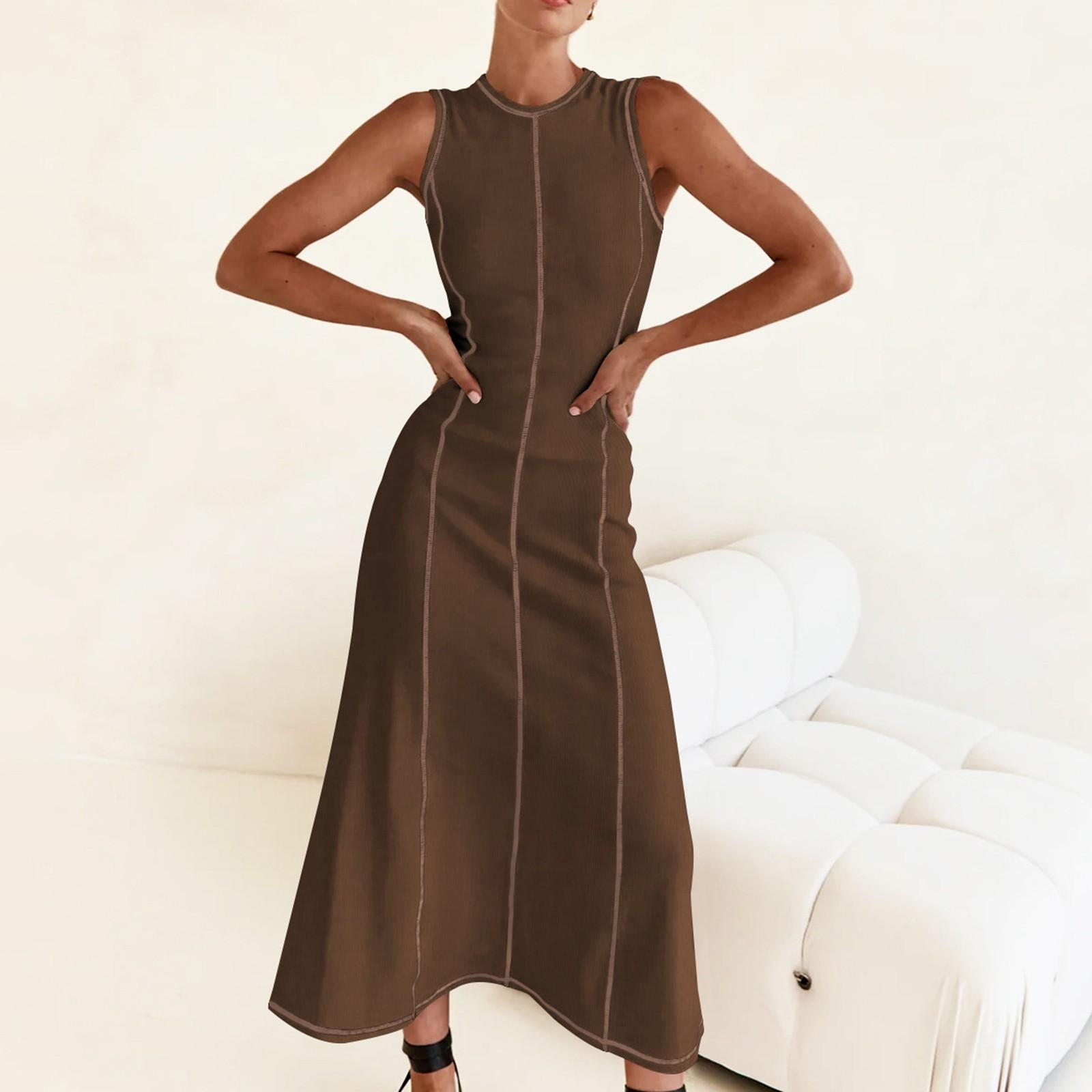 

Юбка-жилет без рукавов с круглым вырезом для женщин, новое контрастное платье на лето XL