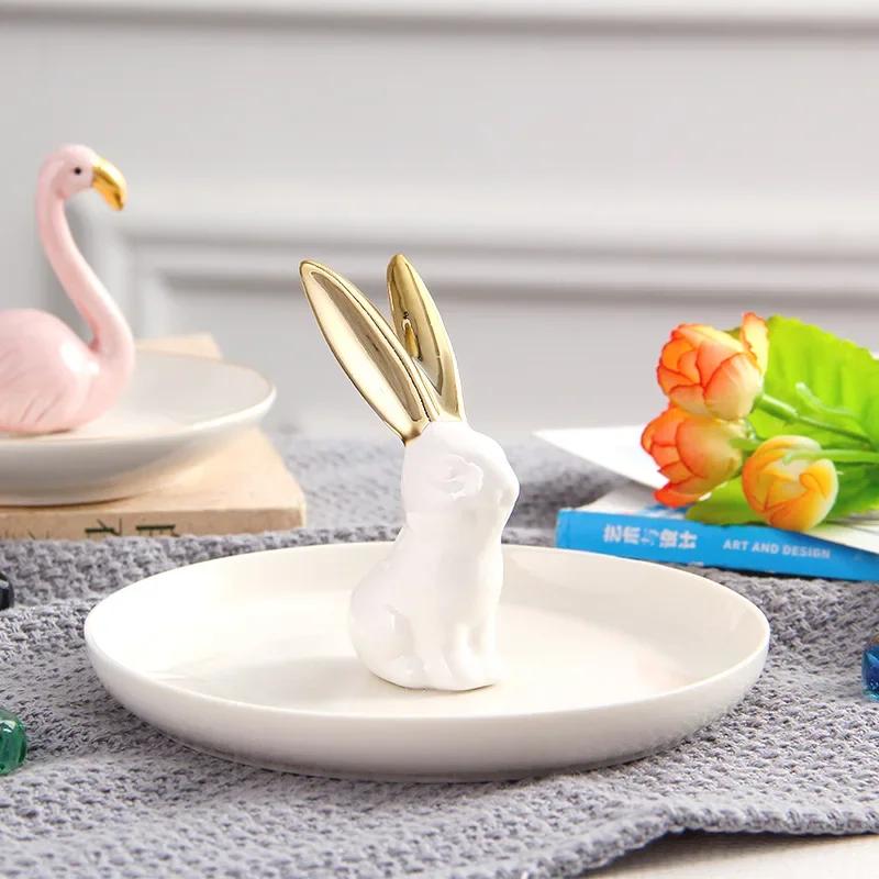 European Style Dressing Table Golden Animal Horse Rabbit Ceramic Jewelry Storage Tray Jewelry Storage Box