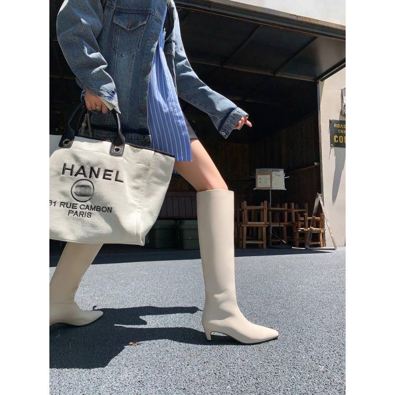Autumn and Winter New Simple Cat's Eye and Straight Knight Boots French Pointed Temperament Women's High and Knee Long Boots