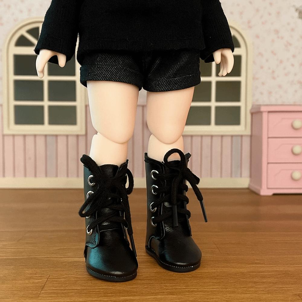1 Pair High-top Obitsu 11 Doll Leather Boots 4-holes Mini 1/6 Bjd Doll Leather Shoes Cute Fashion 1/6 Bjd Doll Boots Children
