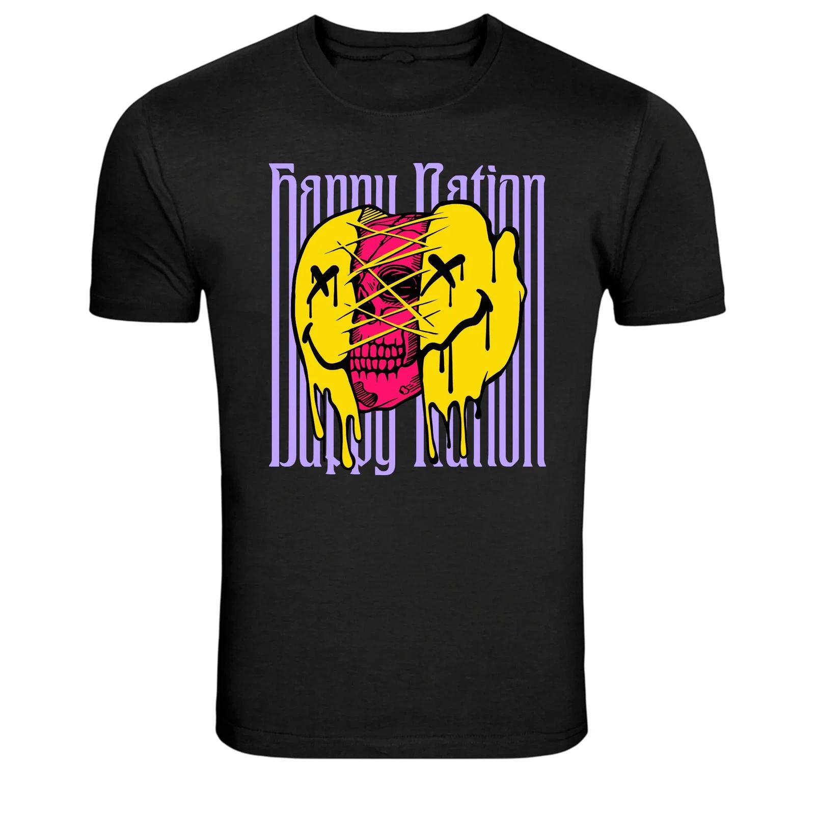 Happy Nation Dripping Smiley Skull Graphic T-Shirt 4XL