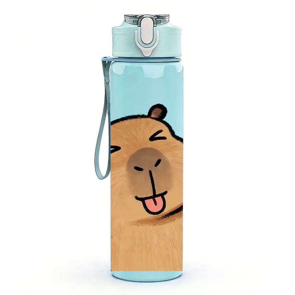 1PC Waving Capybara Cute Animal Print 750ml Color Plastic Sports Water Bottle Leakproof Flip Straw Lid Suitable for Sports Office Home Use