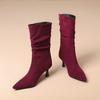 Black Wine Red Women Mid Calf Boots Pointed Toe Mid Heel Small Big Size 32 48