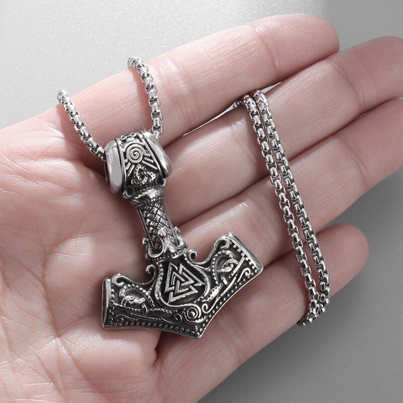 Stainless Steel Vintage Nordic Rune Compass Necklace Men Fashion Trend Amulet Nordic Jewelry