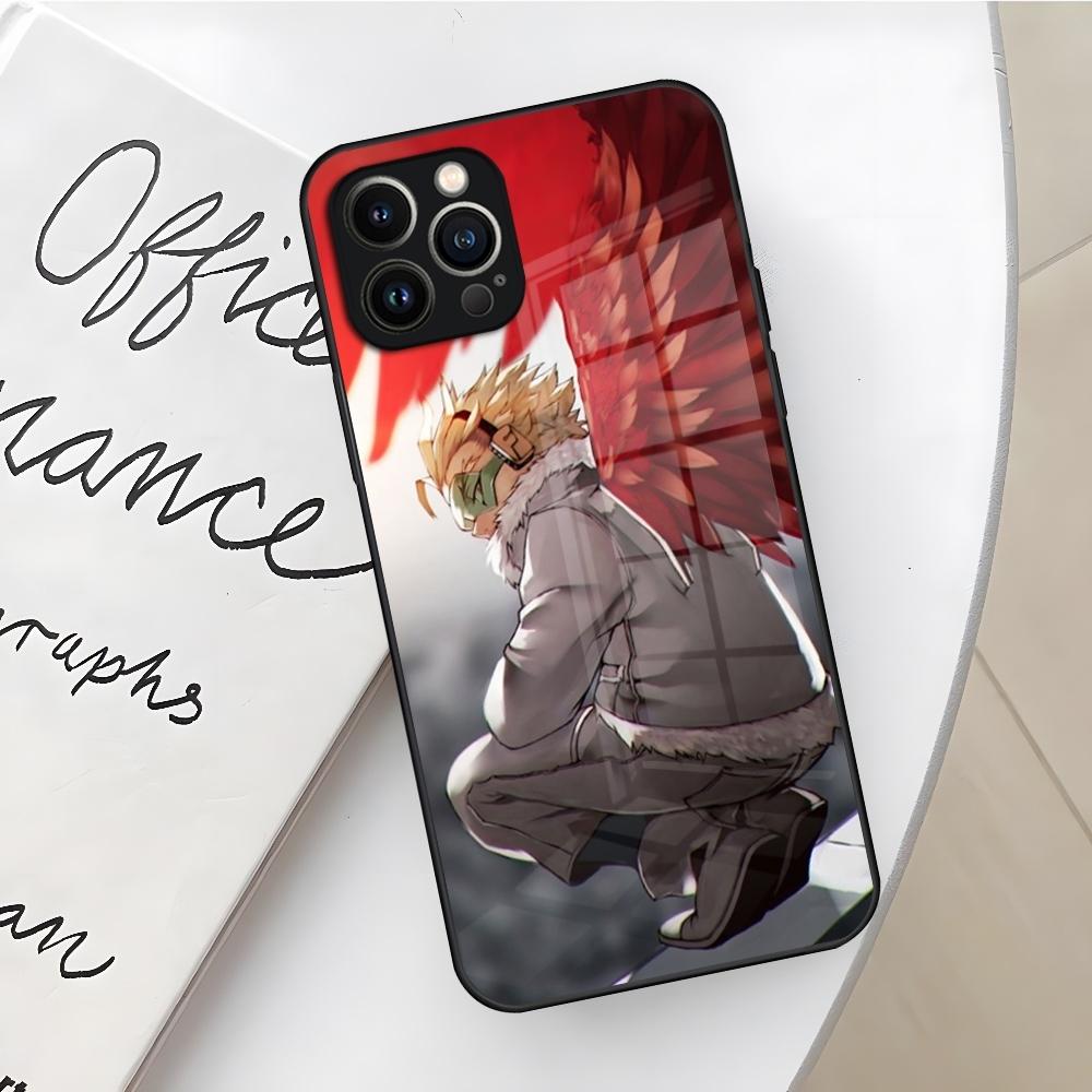 My Hero Academia Hawks Phone Case for Iphone 16 15 14 12 11 13 Pro Max Mini X Xr Xs Se 8 Puls Glass Cover