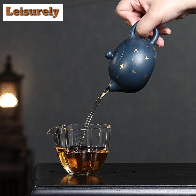 210ml Vintage Yixing Purple Clay Teapots Handmade Xishi Pot Raw Ore Azure Mud Kettle With Infuser Chinese Zisha Tea Set Tea Gift