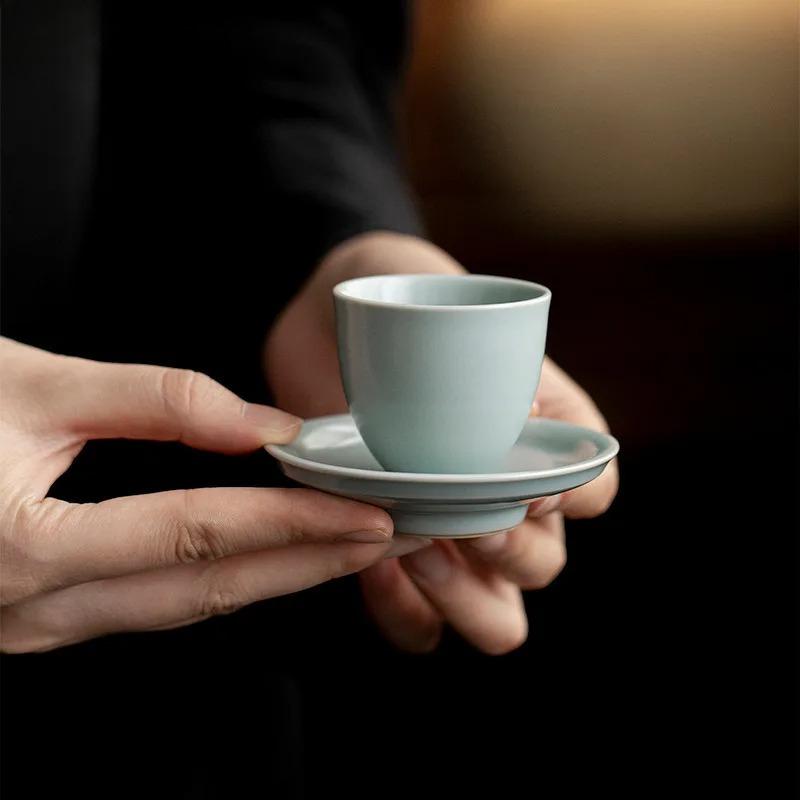 40ml Yaozhou Kiln Teacup Japanese Tea Bowl Tea Cup Set Tea-tasting Fragrance Cup Jianzhan Master Cups Teaware Collection Saucer