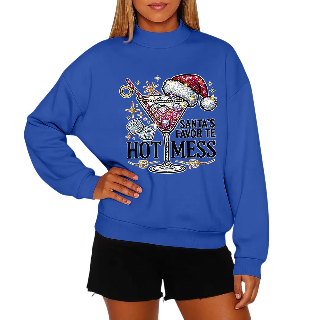 Ladies' Fashionable Casual Round Neck Long Sleeved Christmas Printed Hoodie
