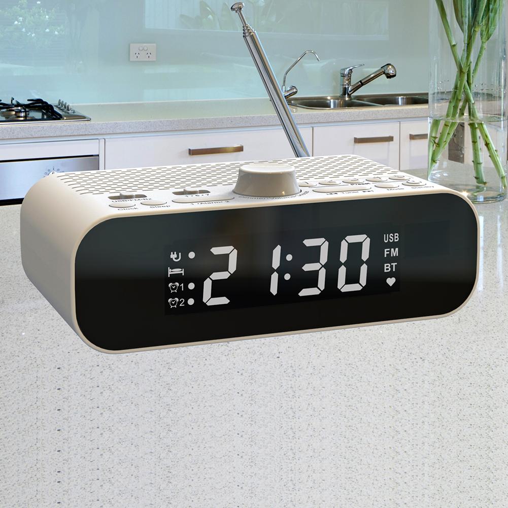1Pc Digital FM Radio Bluetooth Alarm Clock Radio LED Display Clock Radio Asjustment Clock Timer USB Plug Portable Radio