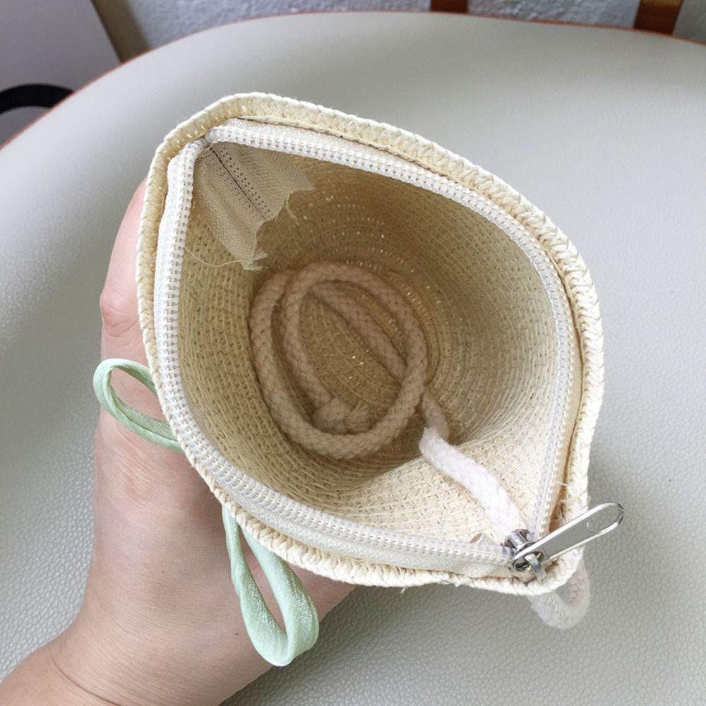 with Same Style Crossbody Bag Tulip Straw Sun Hat Korean Style Lace Brim Beach Cap  Baby