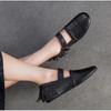 Johnature Genuine Leather Solid Color Belt Buckle Women's Shoes Retro Versatile Tassel Round Toe Soft Sole Flats
