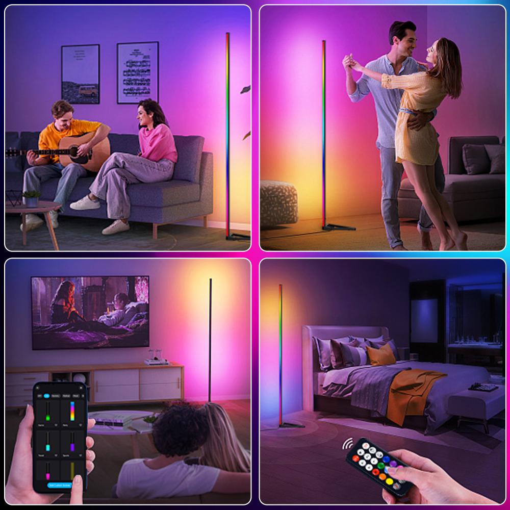 Smart LED RGB Floor Lamp Remote & APP Control Music Sync Corner Lighting DIY Color Mood Standing Lamp for Living Room Gaming