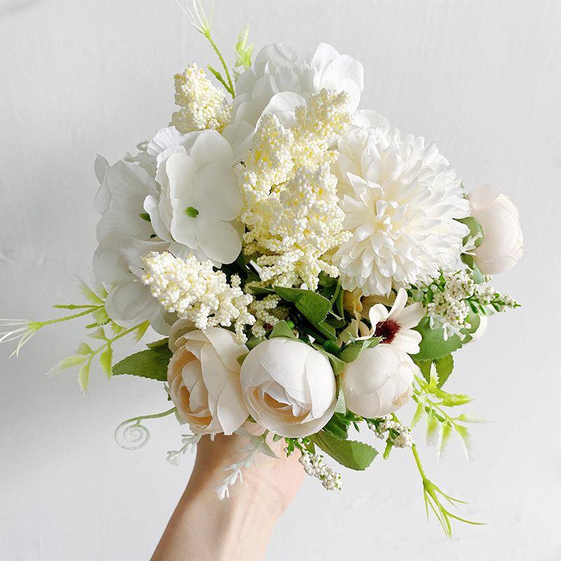 Elegant Real Touch Artificial Silk Flowers Bridal Wedding Bouquet For Home Party Decor